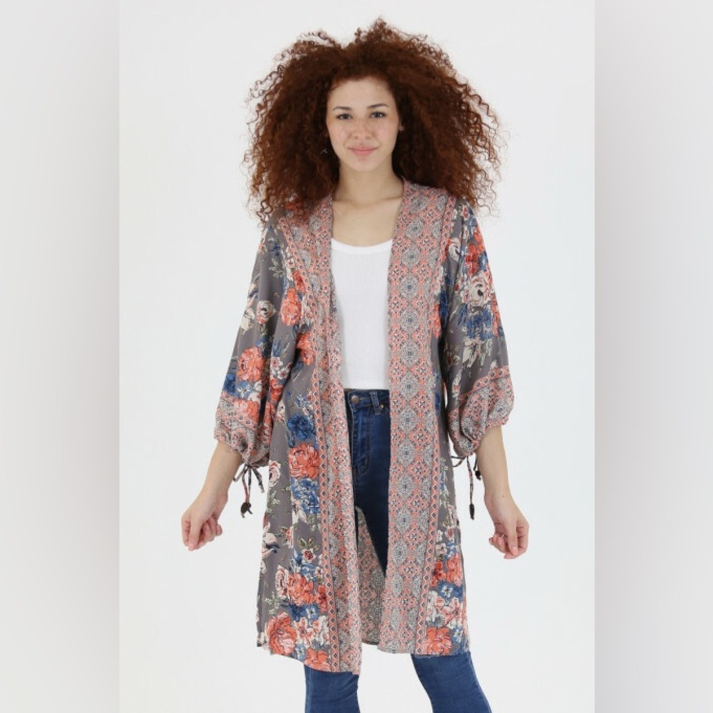 ANGIE Multicolor Patterned Kimono Size Large